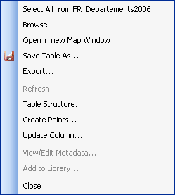 Save Table As in Table List Context Menu